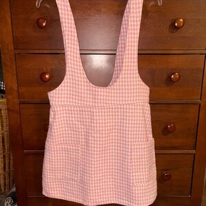 Pink Houndstooth Sleeveless Overall Dress